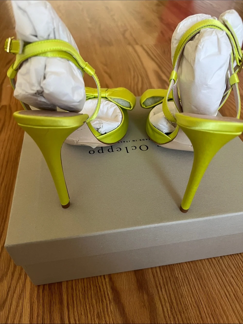 Dee Ocleppo Bow Slingback Pump Lime Satin Heels